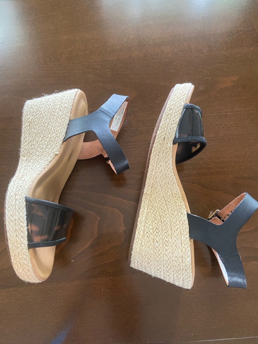 Sale! Rockport Lyla Espadrille Wedges, Black Leather/Tortoise Straps, size 7 - Picture 7 of 14